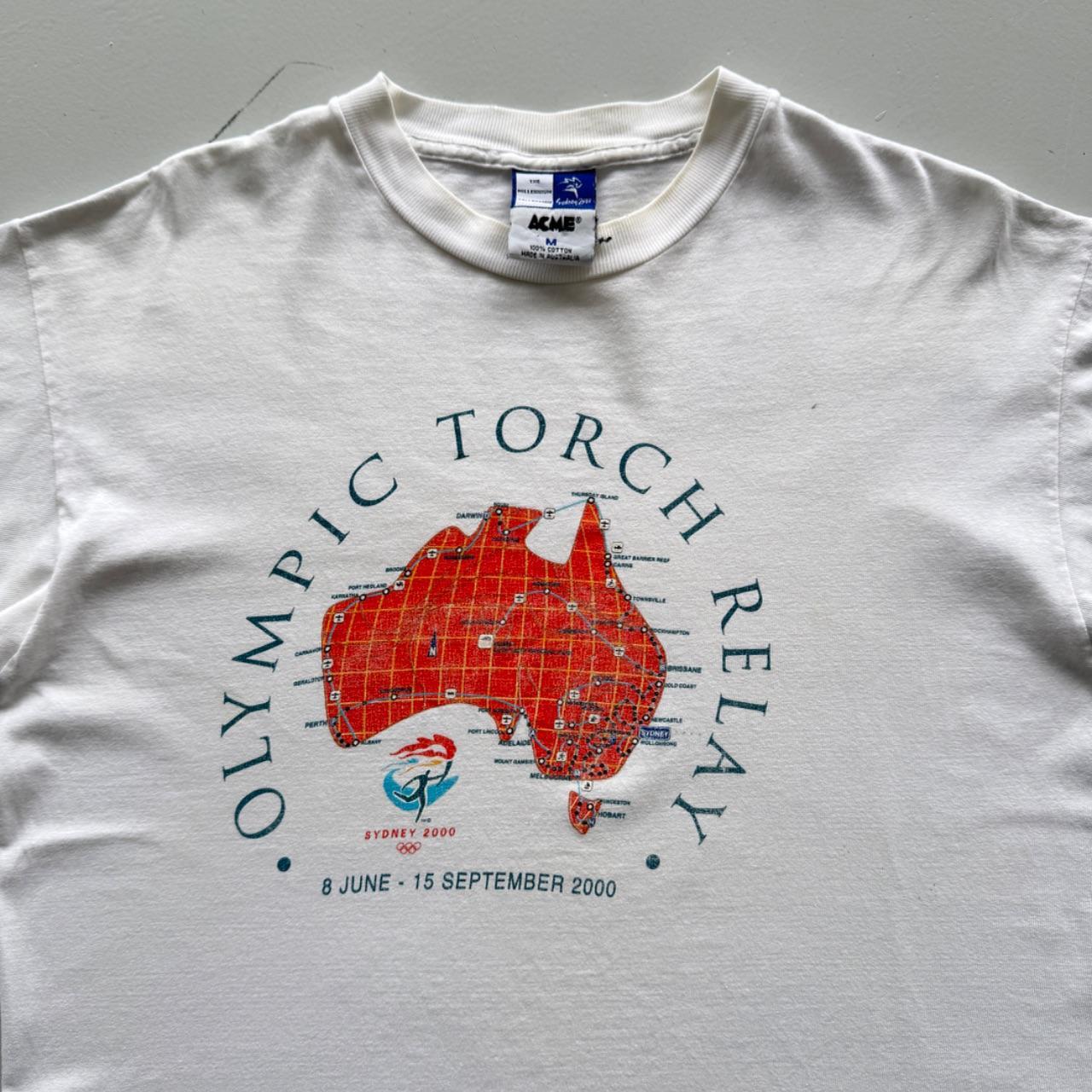 White Olympic Torch Relay 00s Vintage Graphic T-Shirt - Large