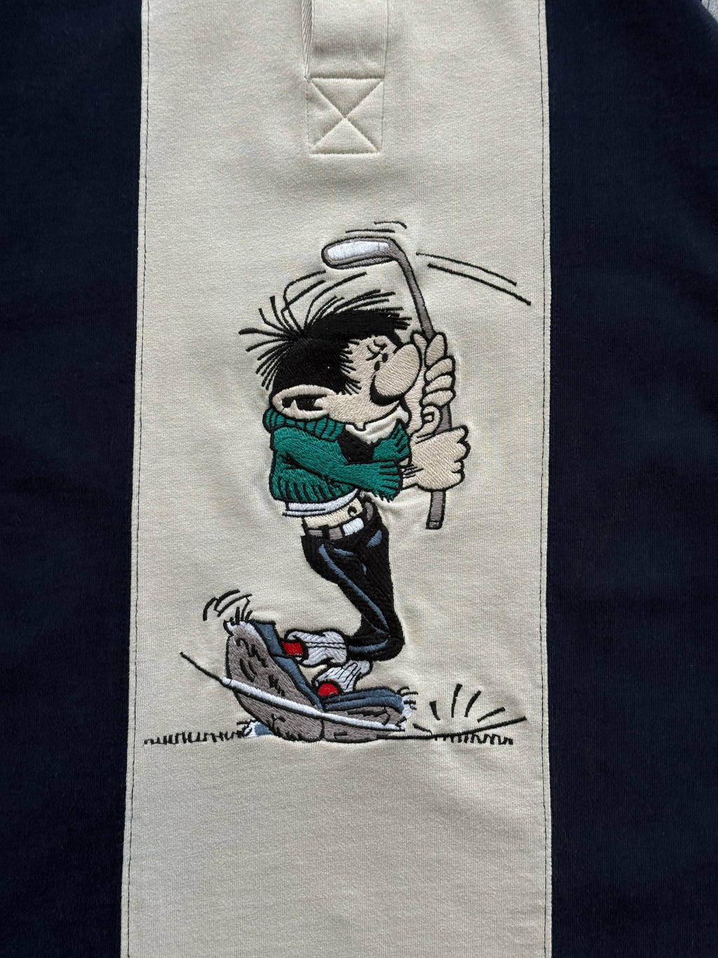 Gaston Lagaffe Studio Adventures Golf Graphic 90's Long Sleeve Rugby Polo - Medi