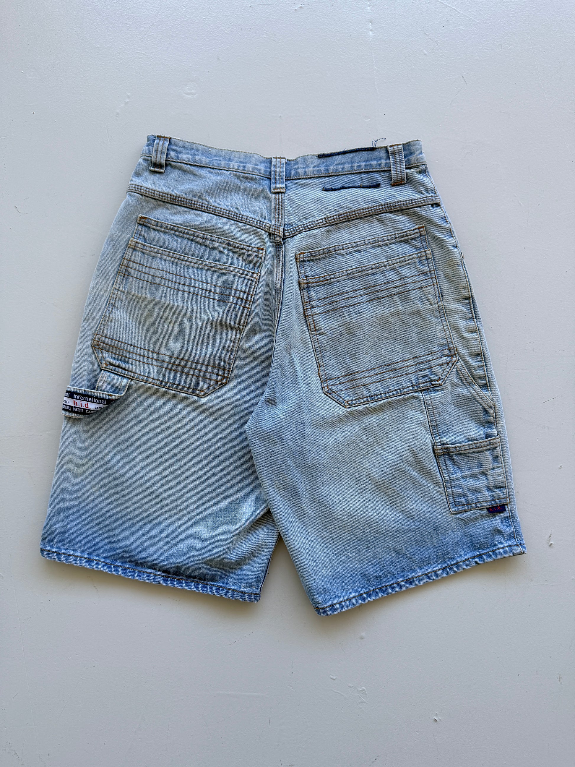Light Blue HID 90's Vintage Baggy Hip Hop Carpenter Denim Shorts - W32 x L10.5