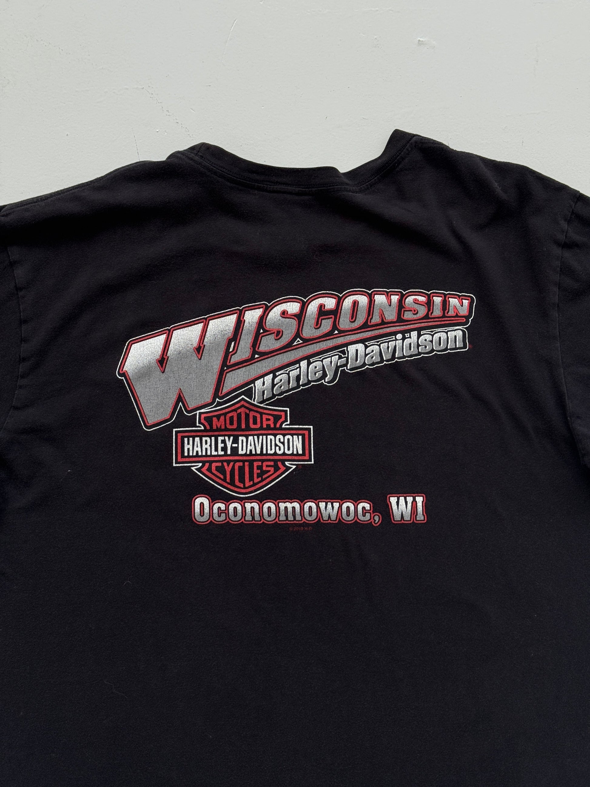 Black Harley Davidson 00's Vintage Y2K Thrashed Graphic T-Shirt - XL