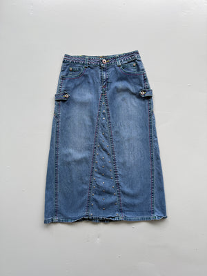 Blue Vezucc 00's Vintage Y2K Hippie Denim Maxi Skirt - Size 10