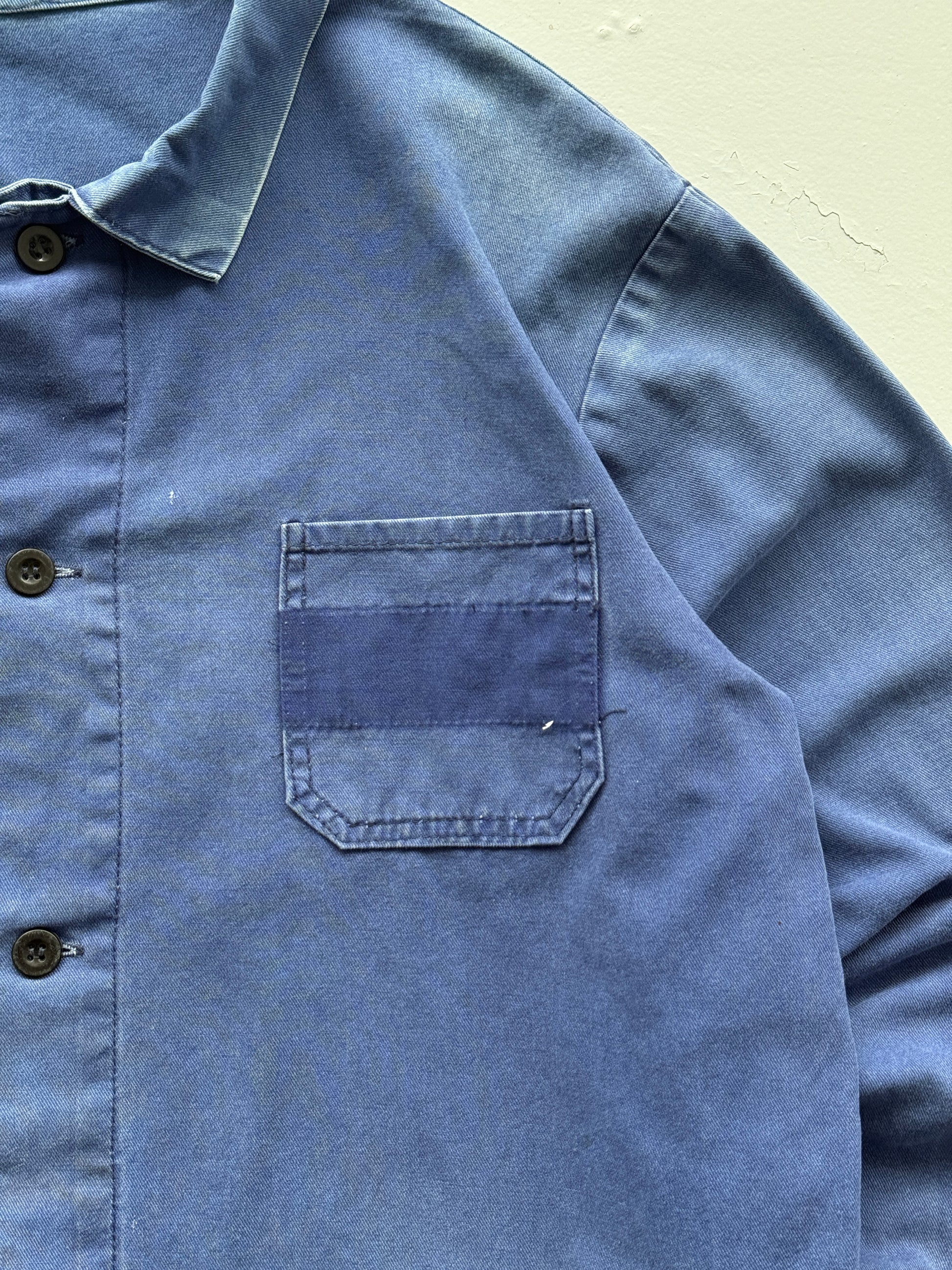 Faded Thrashed Blue French Chore Jacket 80's Vintage Workwear CH189 - Large