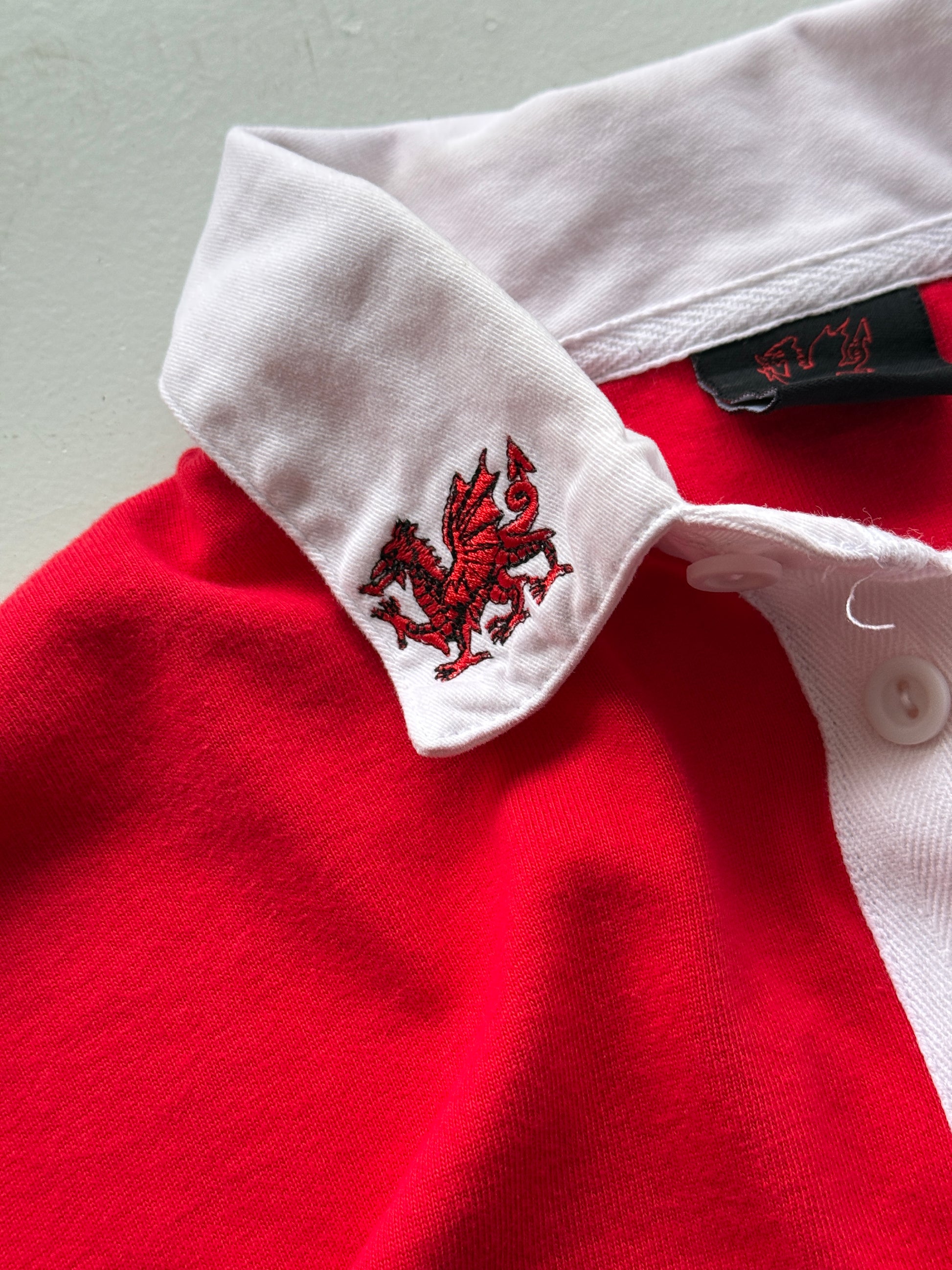 Red Wales 90's Vintage Long Sleeve Rugby Union Jersey Polo - Large