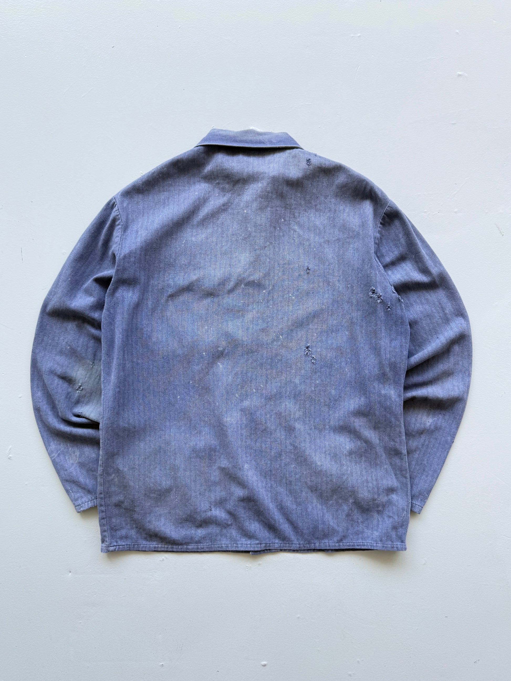 Faded Blue French Chore Jacket 80's Vintage Herringbone Workwear CH325 - Womens