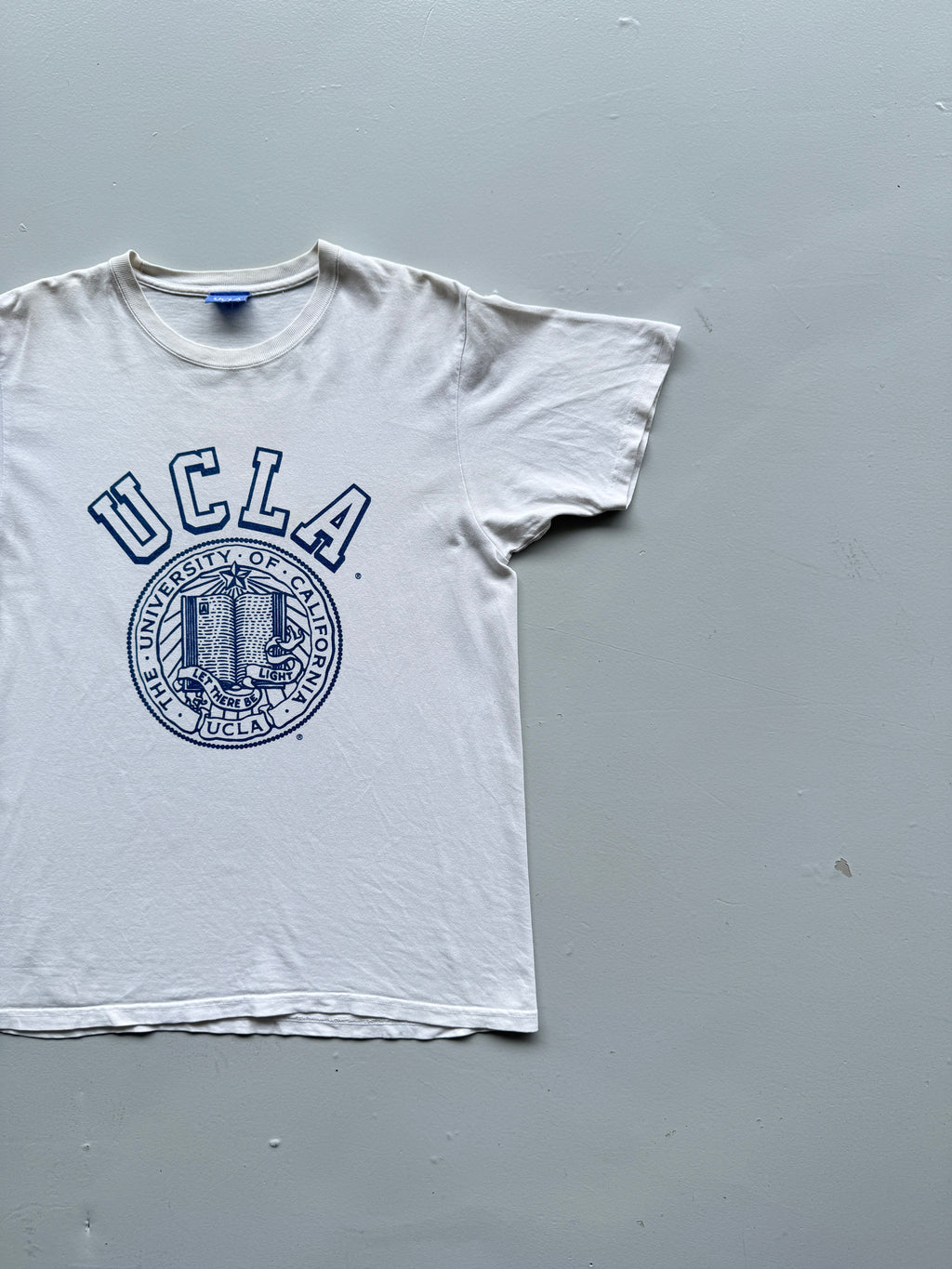 White UCLA 90's Vintage Graphic Collage Spellout T-Shirt - Medium