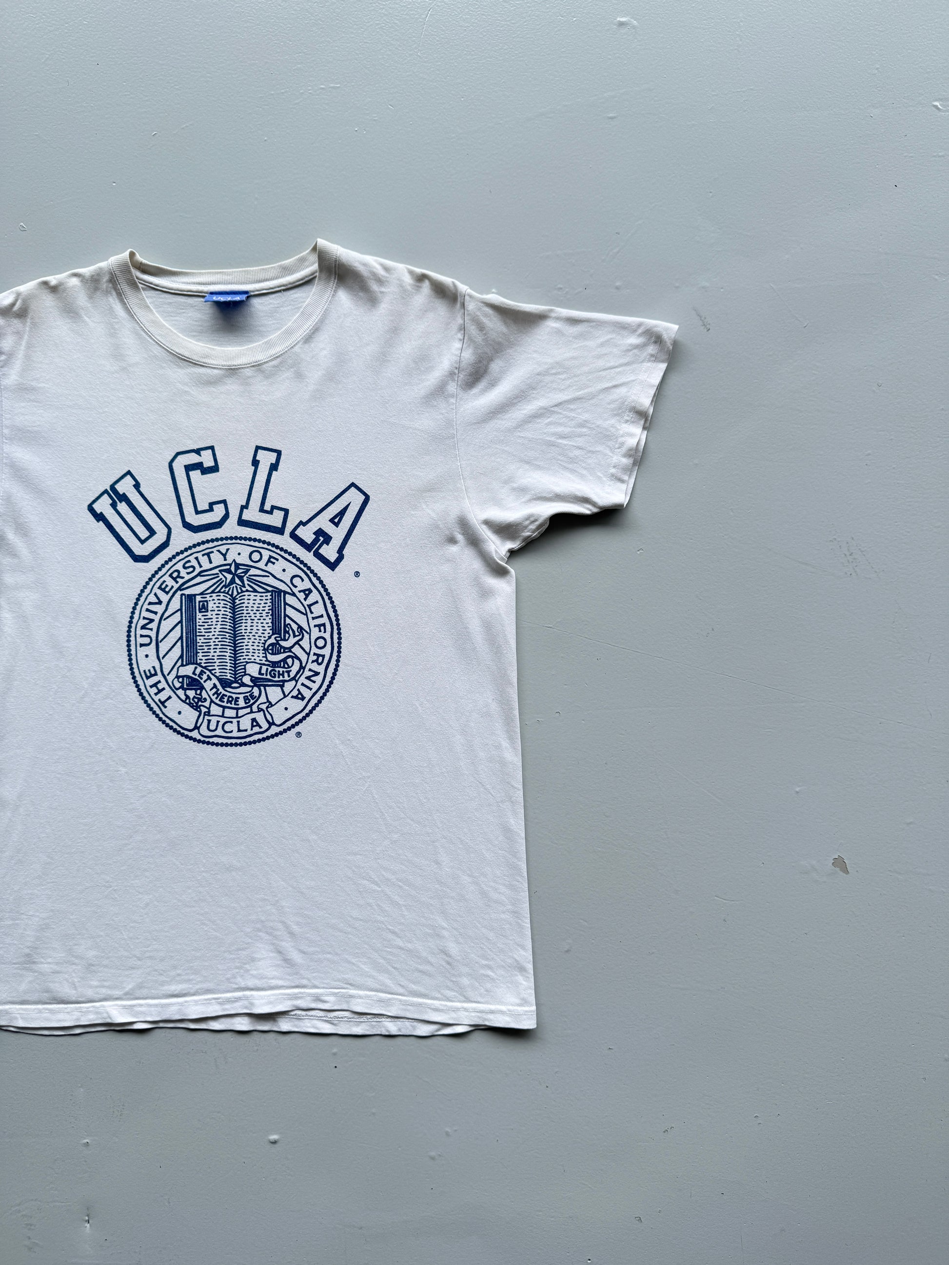 White UCLA 90's Vintage Graphic Collage Spellout T-Shirt - Medium