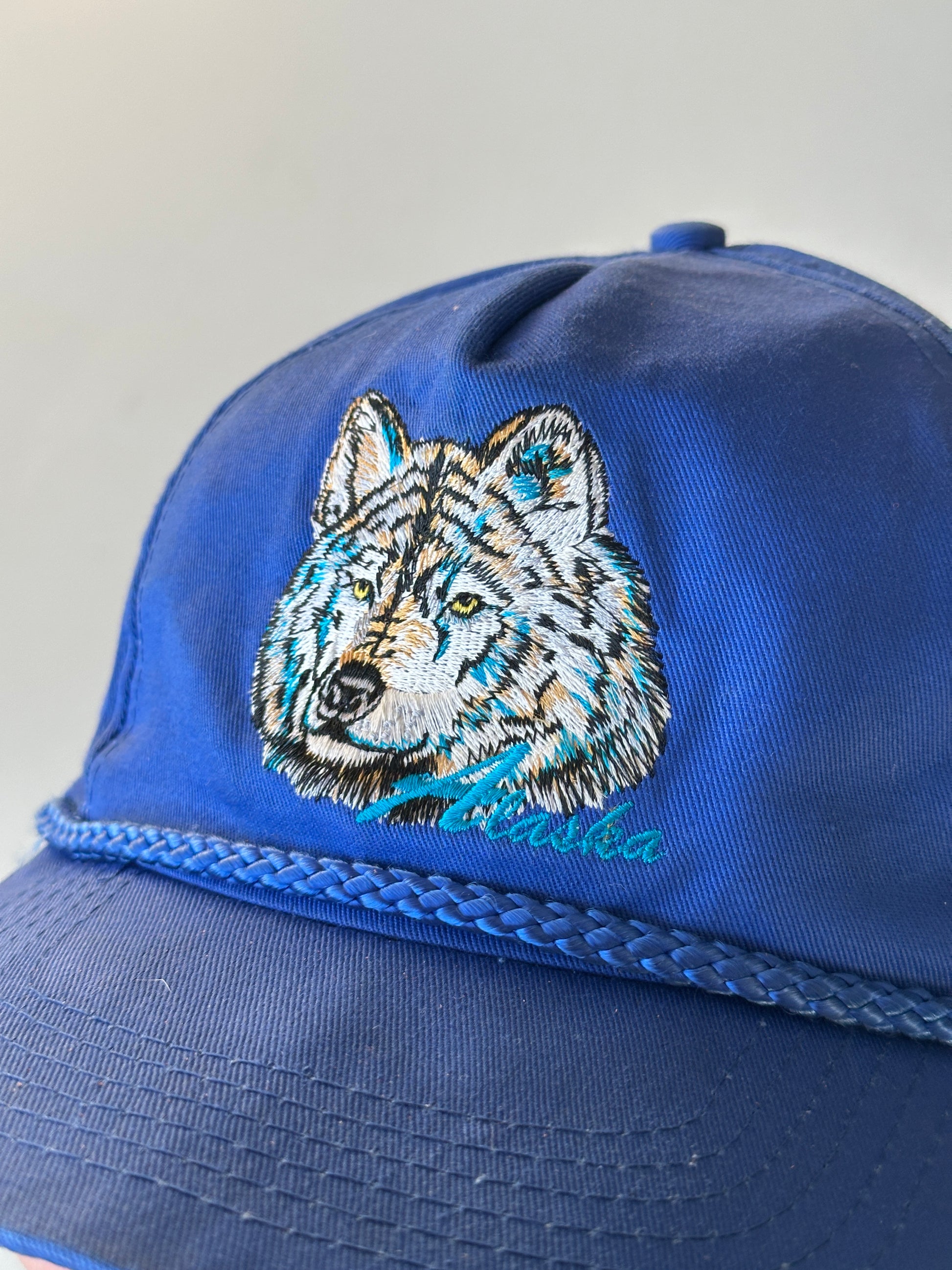 Blue Alaska Wolf Embroidered  Vintage 90's SnapBack Trucker Cap