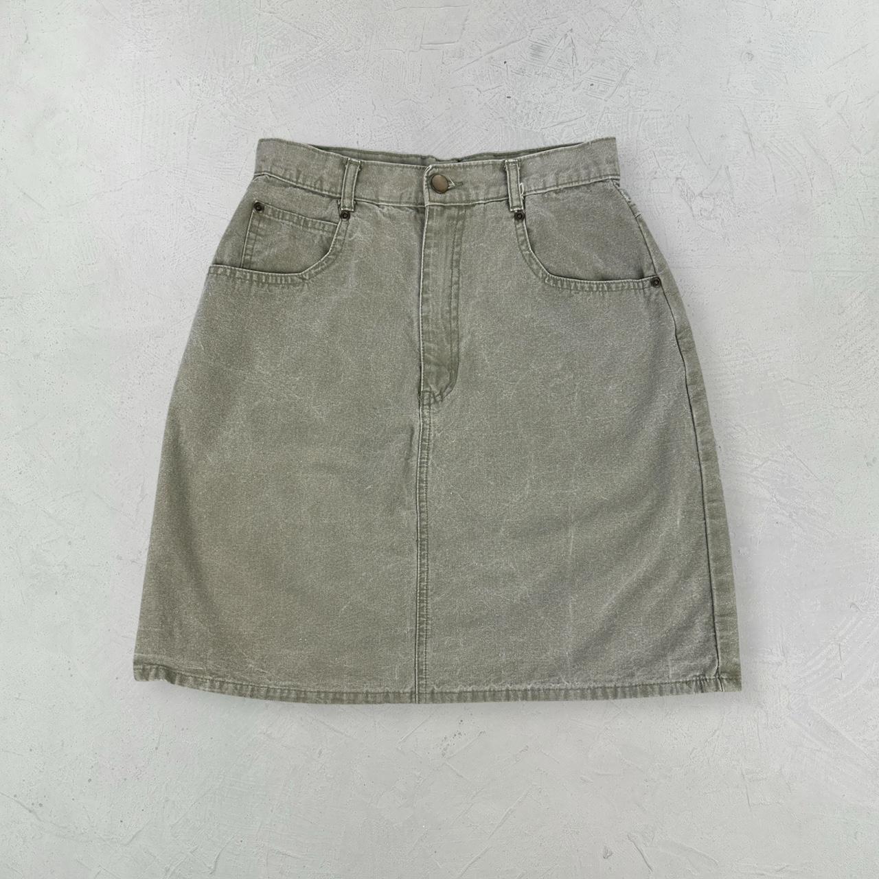 Khaki Denim Vintage Y2K Mini Skirt - W26 L20 Small (7/8)