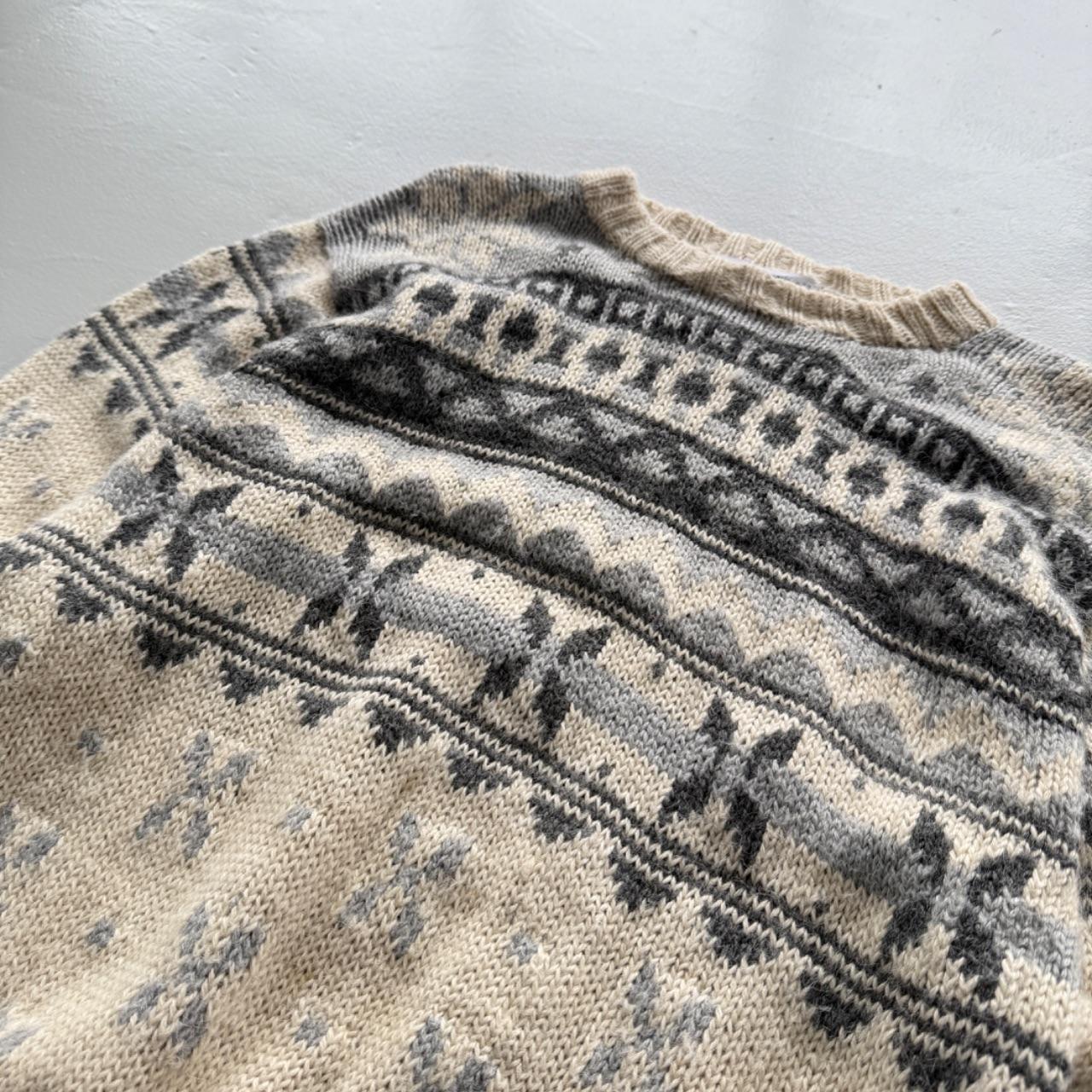 Cream Striped 80’s Vintage Geometric Knit Jumper - Large
