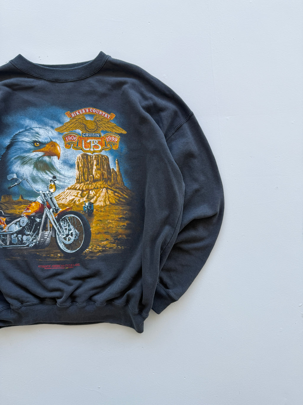 Grey Biker Country 90's Vintage Graphic Sweatshirt Jumper - Large