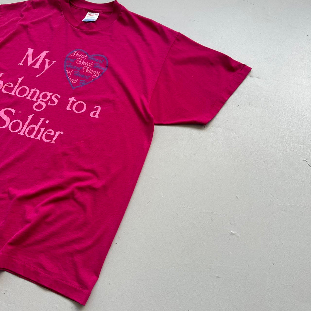 My Heart Belongs to a Soldier' 90s Vintage Pink T-shirt - XL