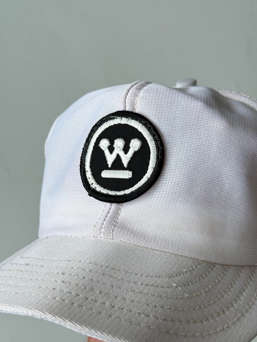 White W Graphic Vintage Canvas and Mesh SnapBack Trucker Cap
