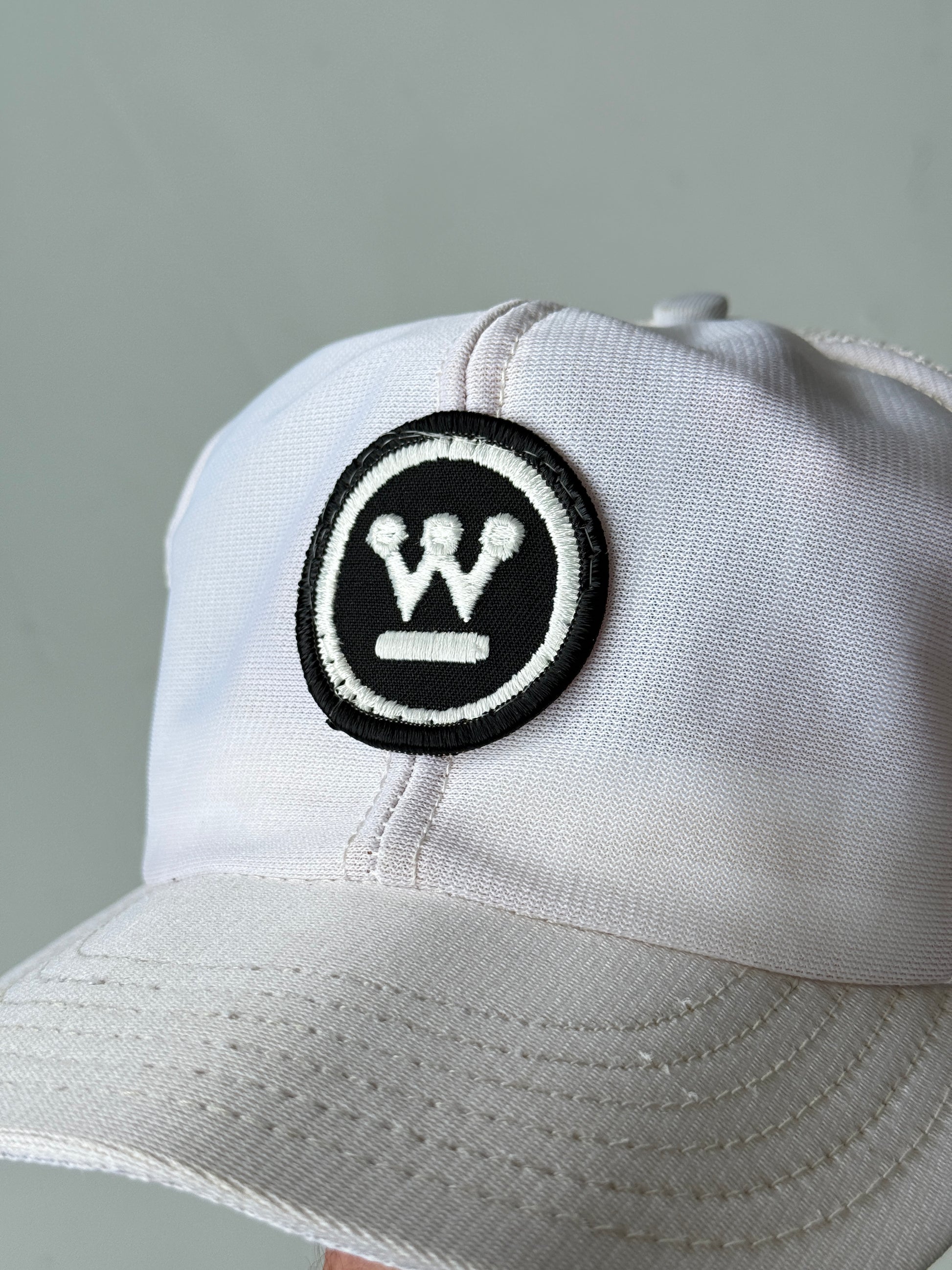 White W Graphic Vintage Canvas and Mesh SnapBack Trucker Cap