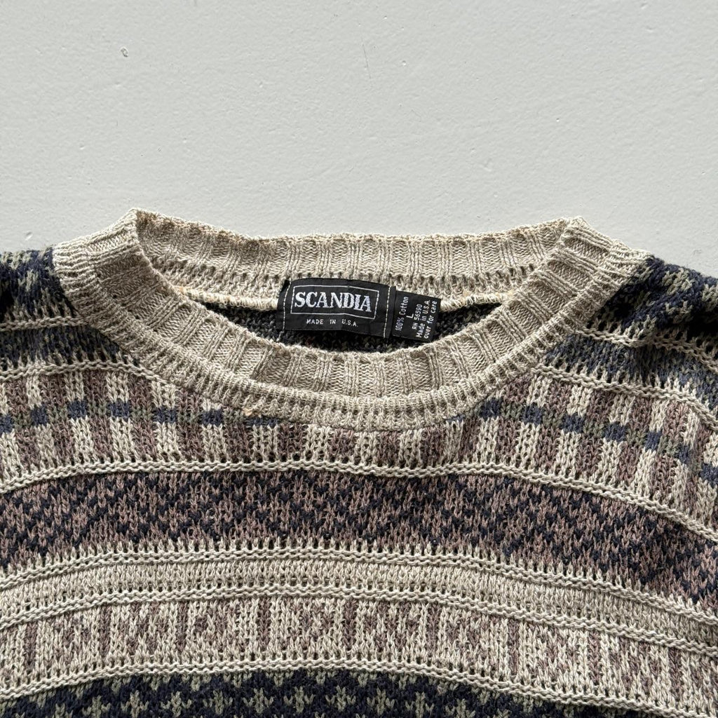 Brown Striped 90’s Vintage Geometric Knit Jumper - Large