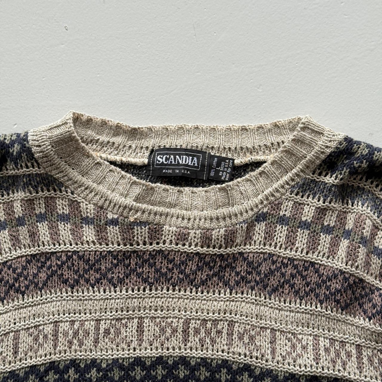 Brown Striped 90’s Vintage Geometric Knit Jumper - Large