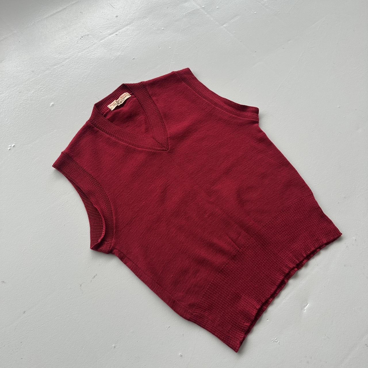 Red Pure Wool Scotch Knit Vintage 60s Sweatshirt Vest - Small