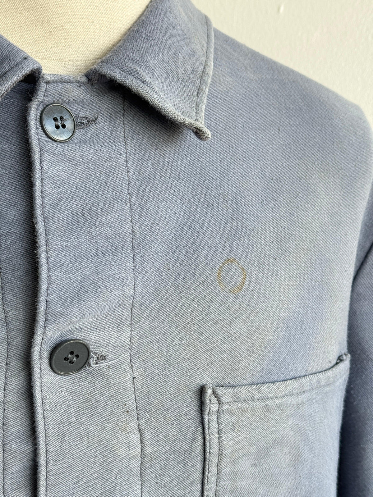 Faded Blue Moleskin German Made 60's Vintage Workwear Chore Jacket CH472 - Large