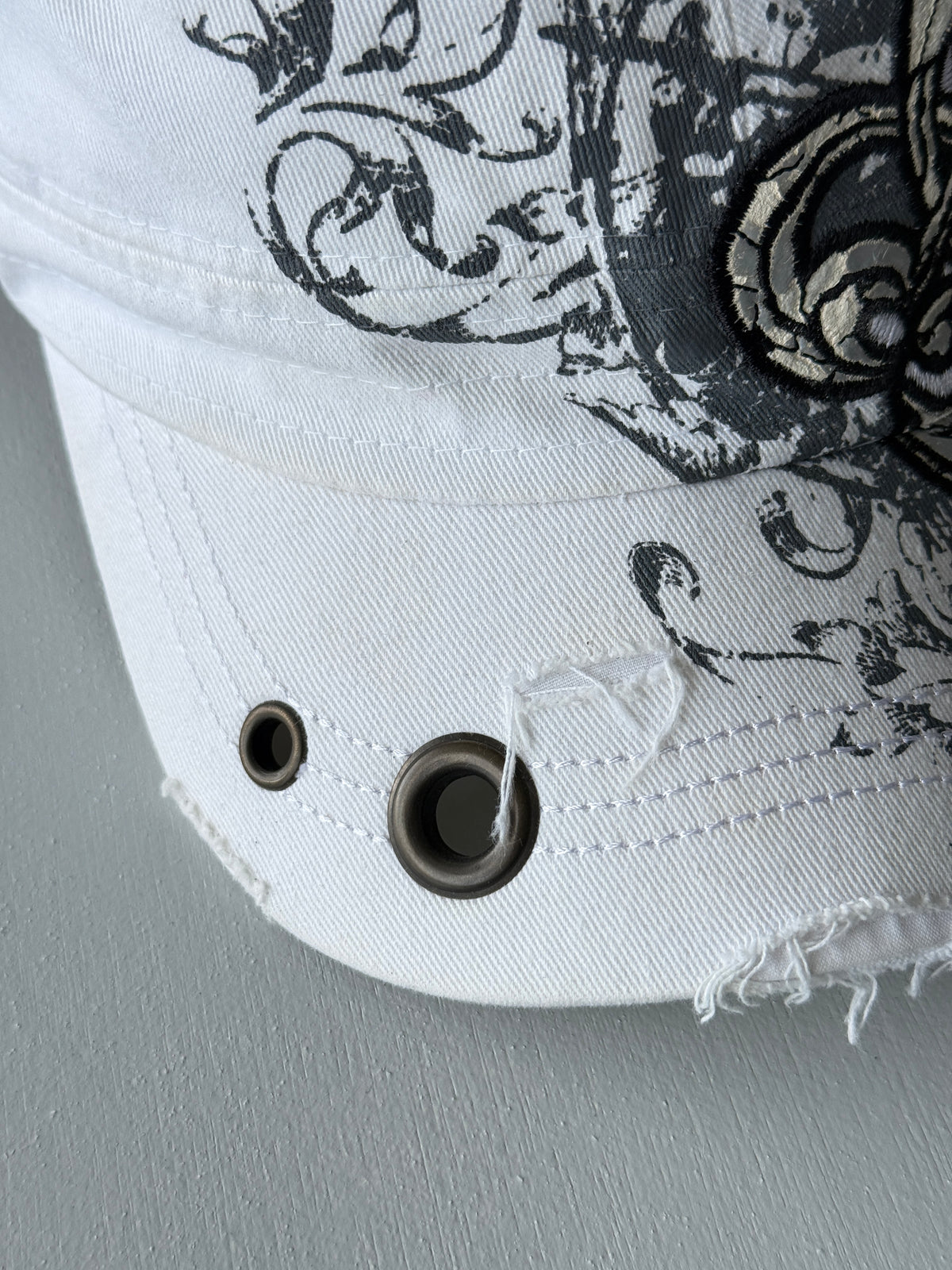 White Fleur-De-Lis Y2K Cadet Cap Military Style 00's Grunge Aesthetic