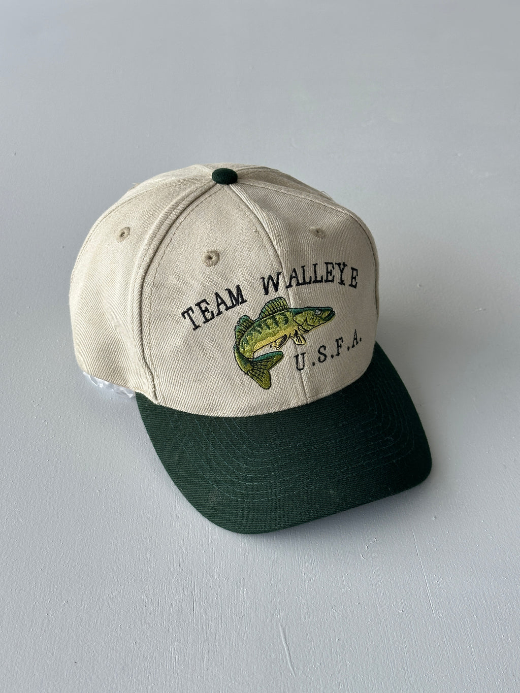 Stone / Green Team Walleye U.S.F.A. 90's Vintage SnapBack Trucker Cap