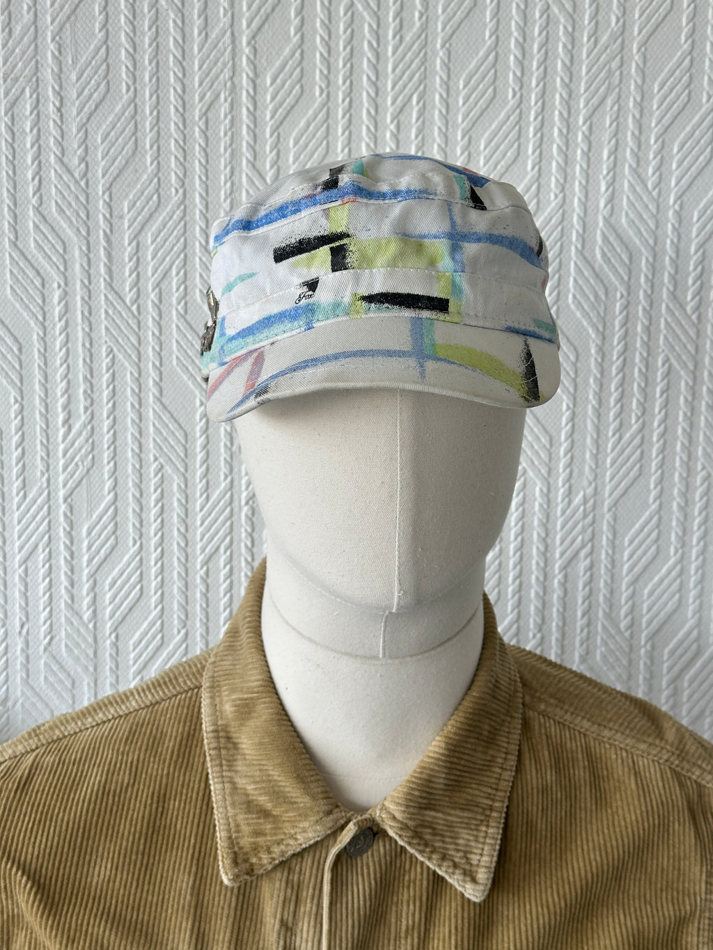 FOX White Studded Y2K Cadet Cap Military Style 00's Grunge Aesthetic