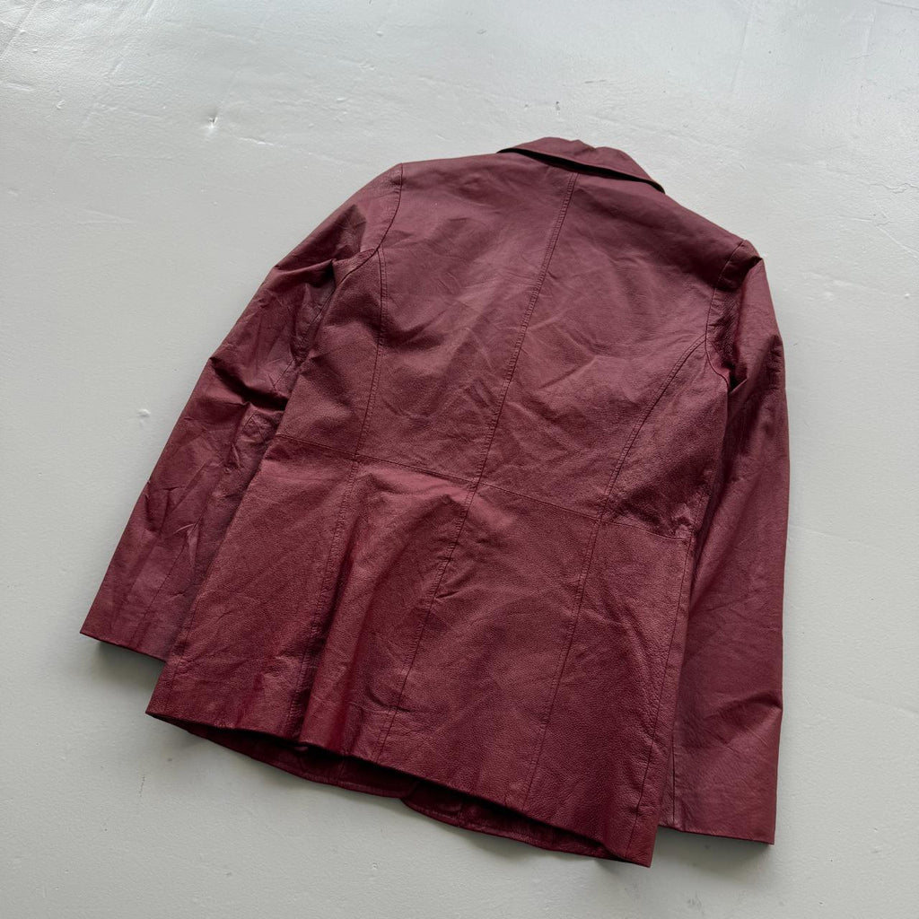 Burgundy Leather Blazer Vintage Y2K 00s Jacket - Womens Size 8
