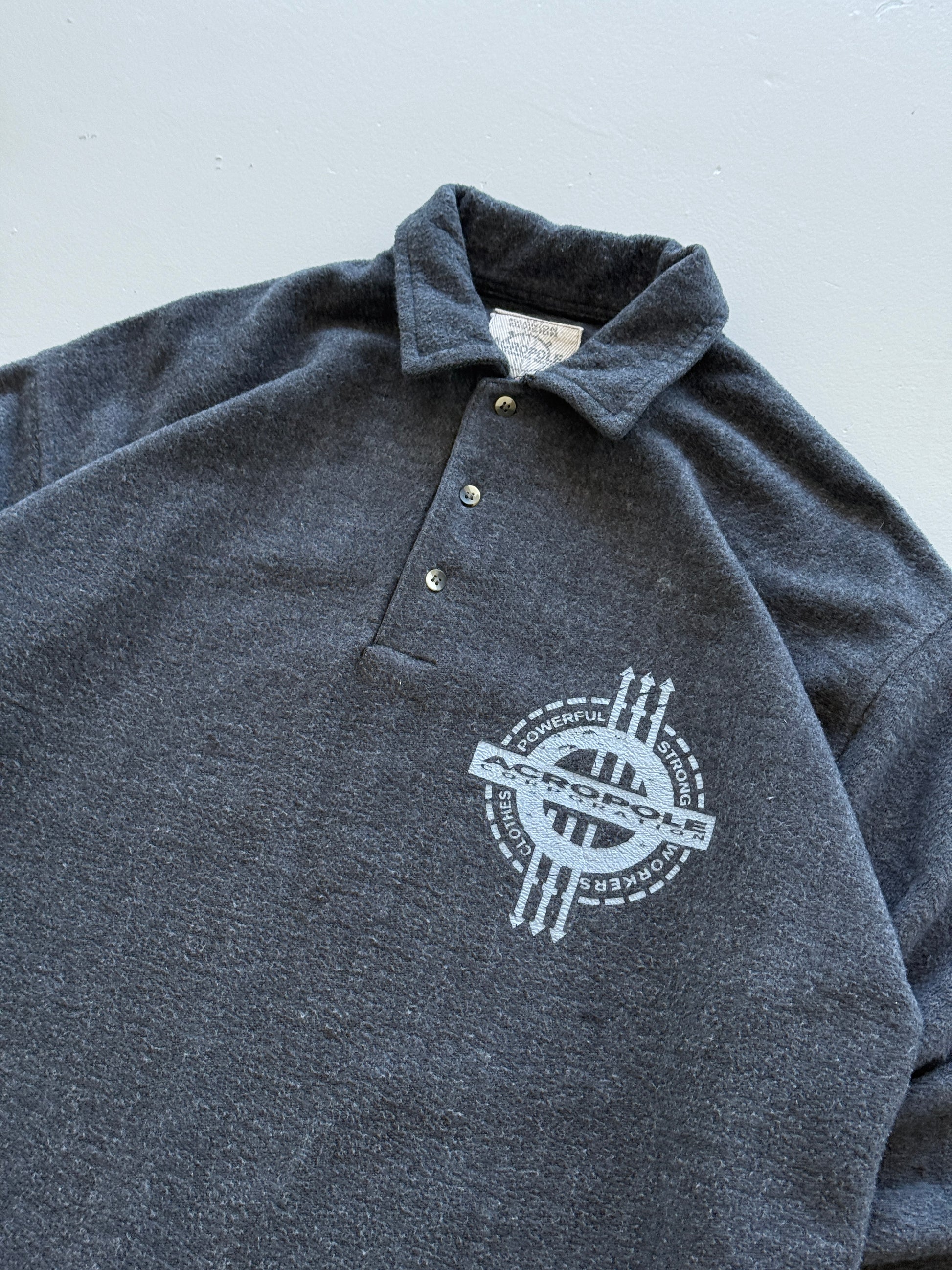 Grey Acro Polo 90's Vintage Graphic Skater Polo Sweatshirt - Medium
