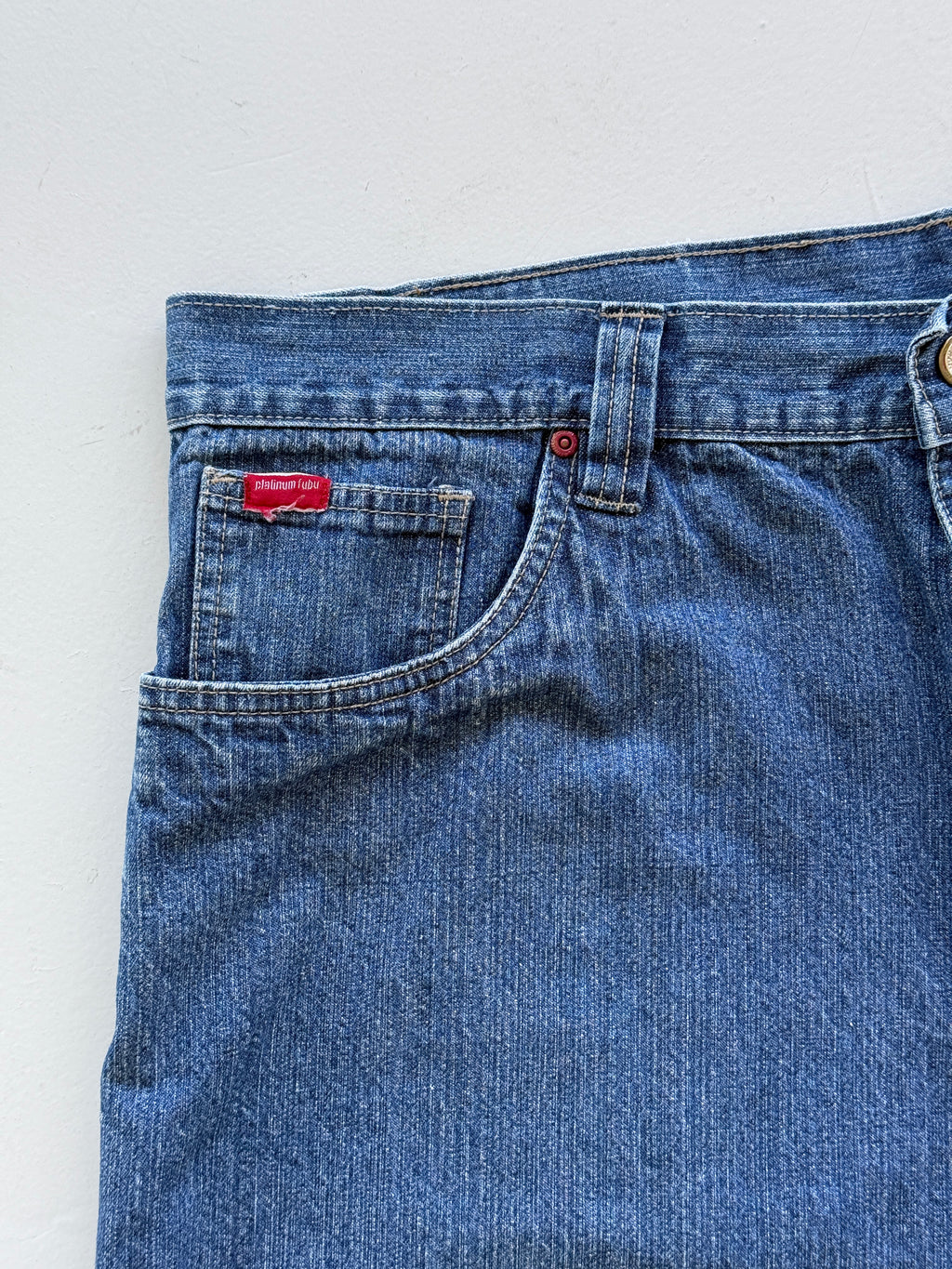Mid Blue Fubu 90's Vintage Baggy Hip Hop Denim Shorts - W40 x L14