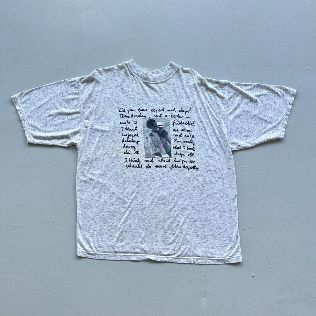 Grey Marl Romantic Poem Vintage 90's T-shirt - XL