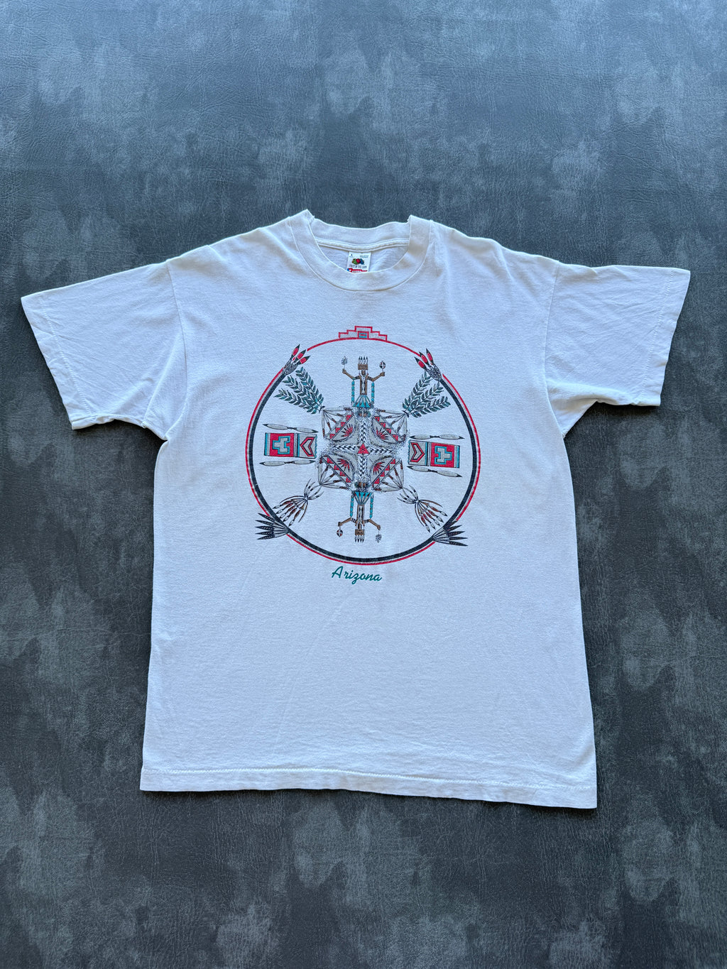 White Arizona Native Kachina 90's Vintage Single Stitch Graphic T-Shirt - Large