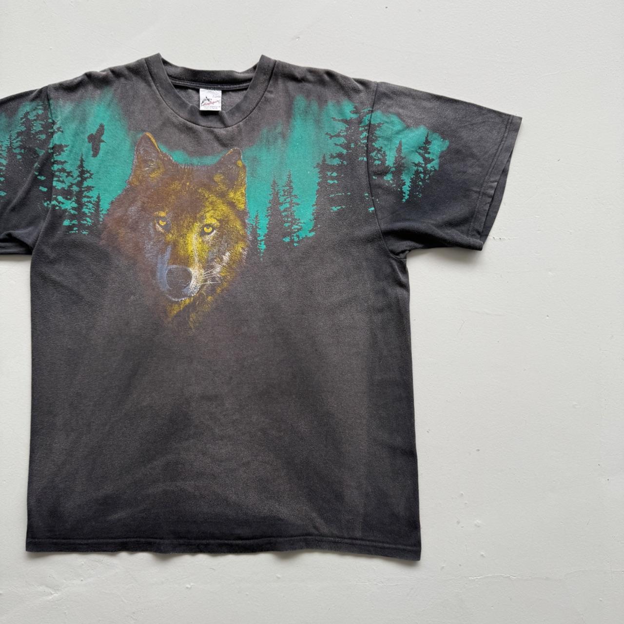 Faded Black Wolf 90s Vintage Graphic T-Shirt - Large