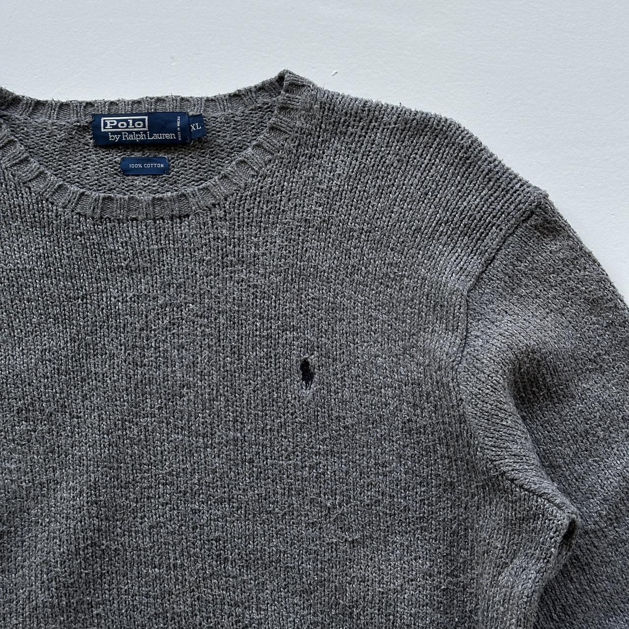 Grey Polo Ralph Lauren Knitted Chenille Cotton 90s Sweatshirt - Boxy Large