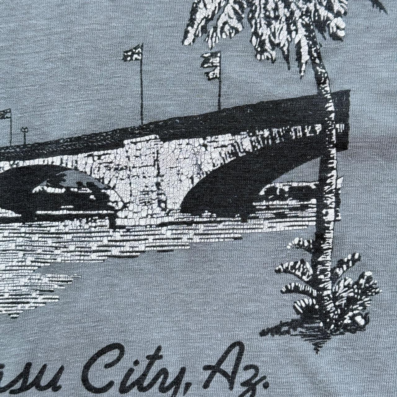 Blue Grey Overdyed London Bridge 90's Tourist Vintage T-shirt - Large