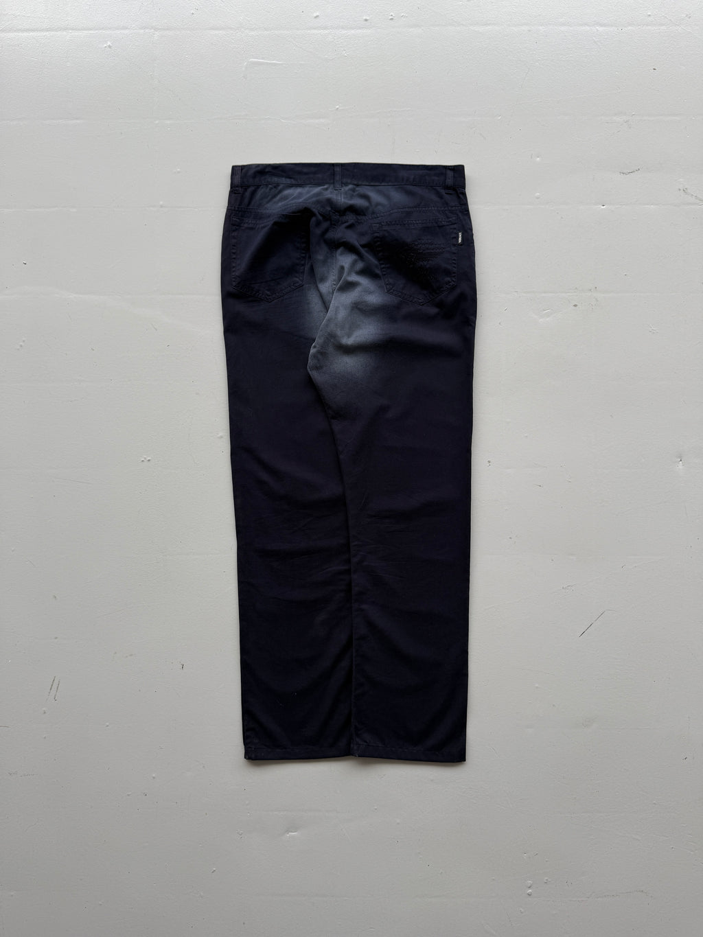 Navy Blue Versace Y2K Vintage Low Rise Faded Trousers - UK 14