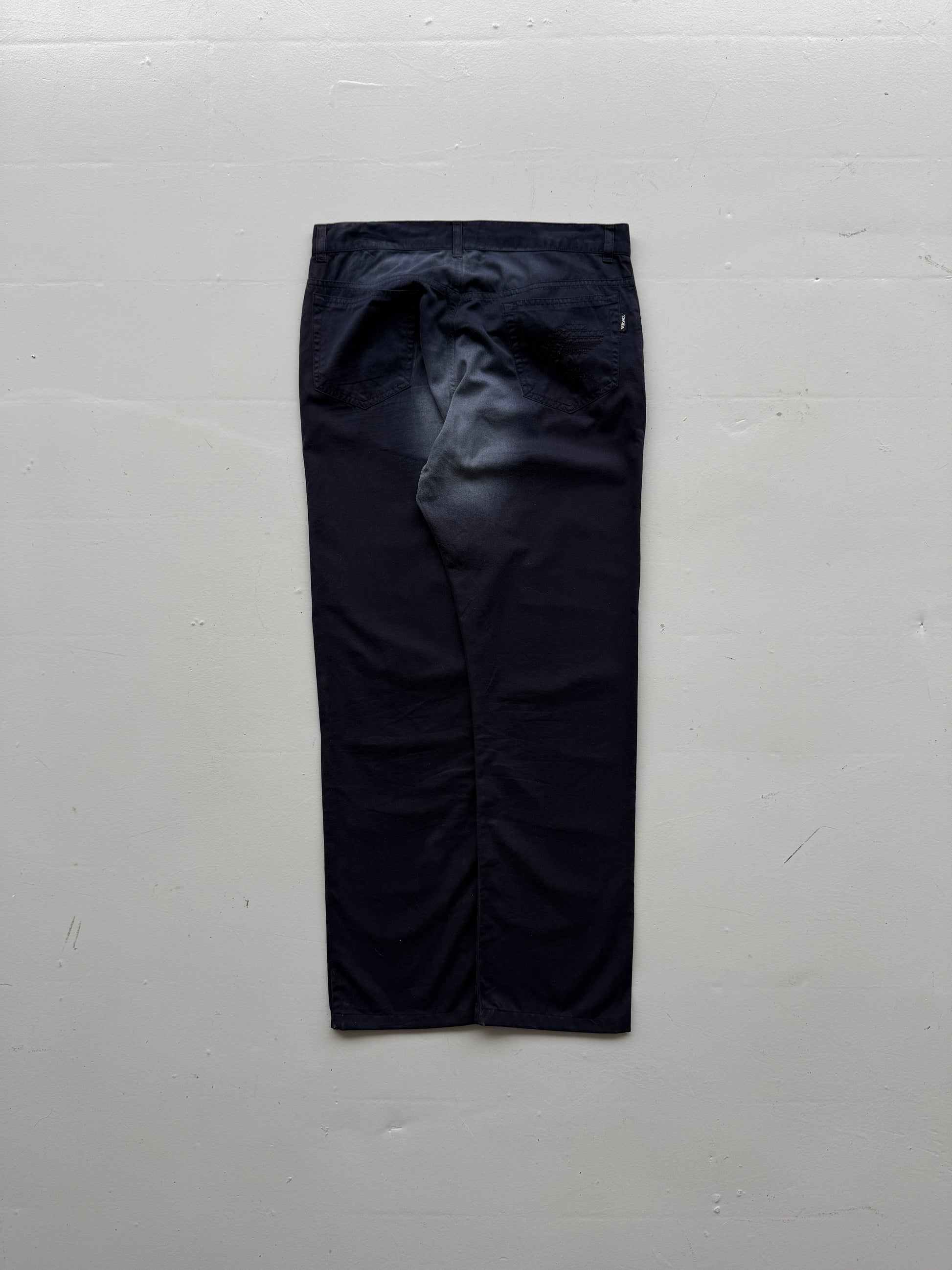 Navy Blue Versace Y2K Vintage Low Rise Faded Trousers - UK 14