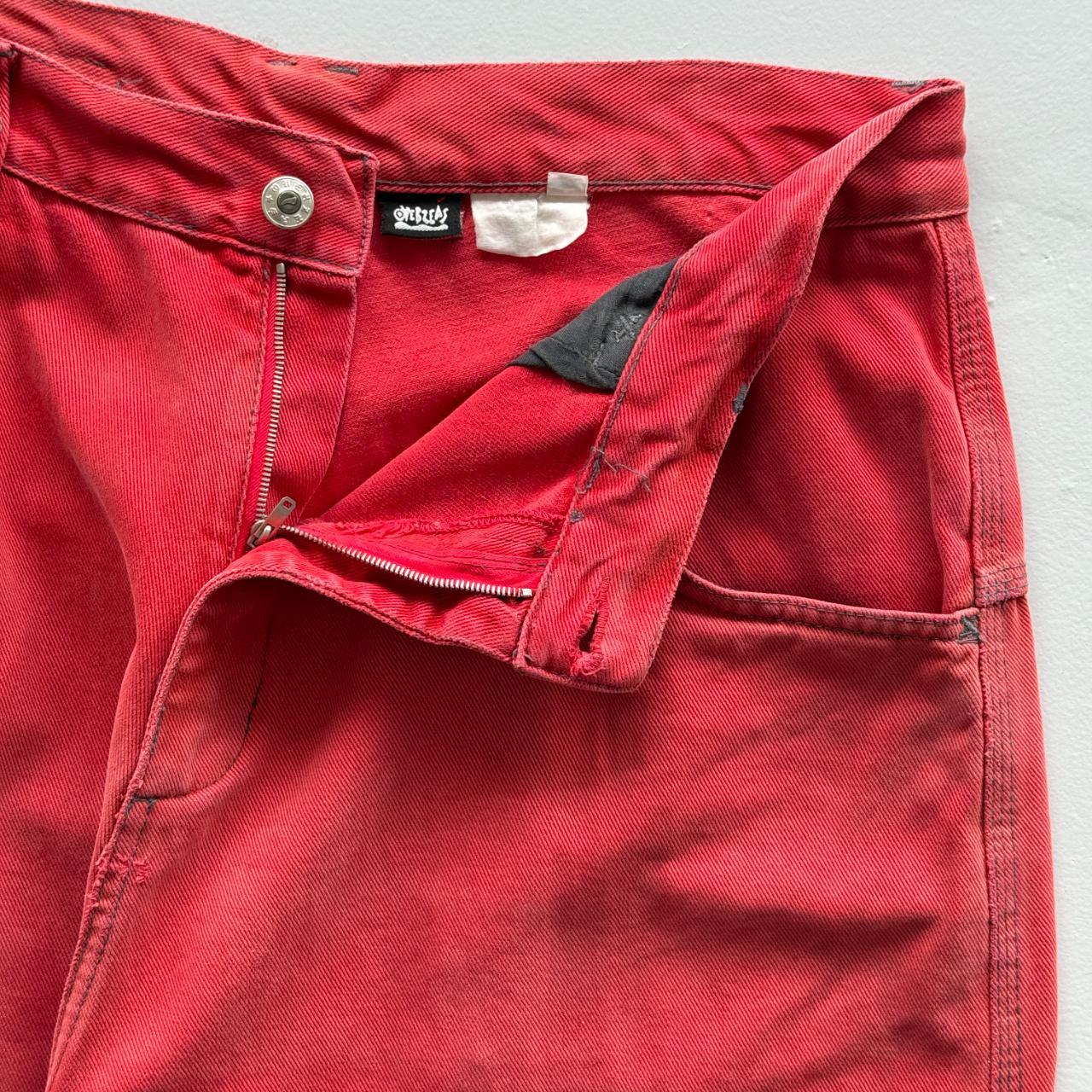 Red Overzeas Denim Y2K Hip-Hop Cargo Shorts - 32"
