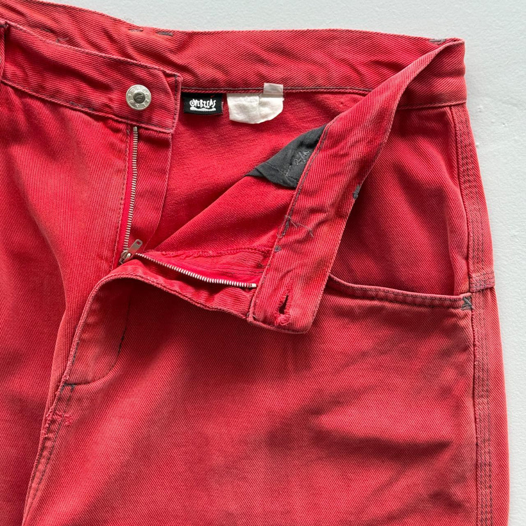Red Overzeas Denim Y2K Hip-Hop Cargo Shorts - 32"