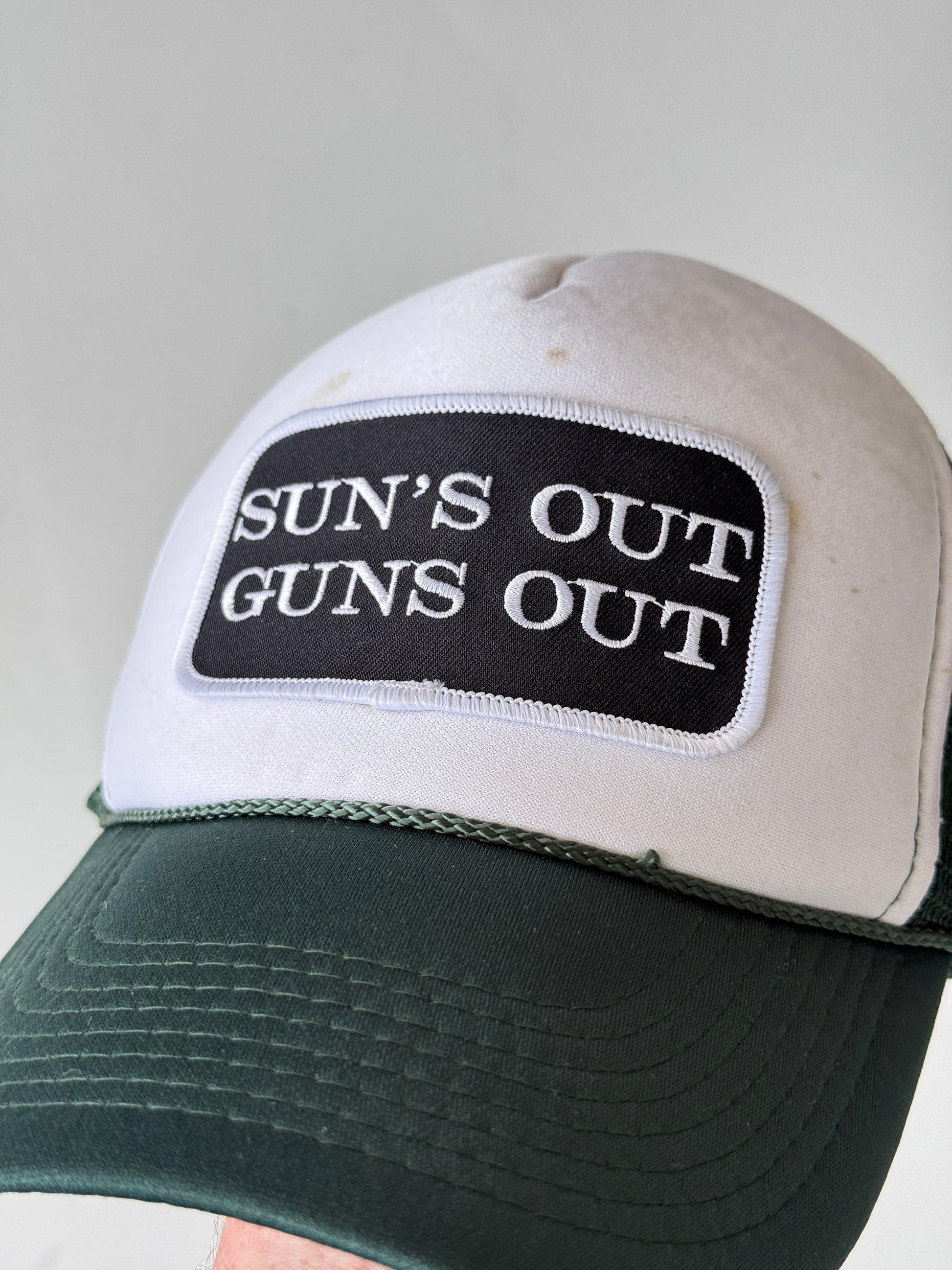 Green Suns Out Guns Out Vintage Foam and Mesh SnapBack Trucker Cap