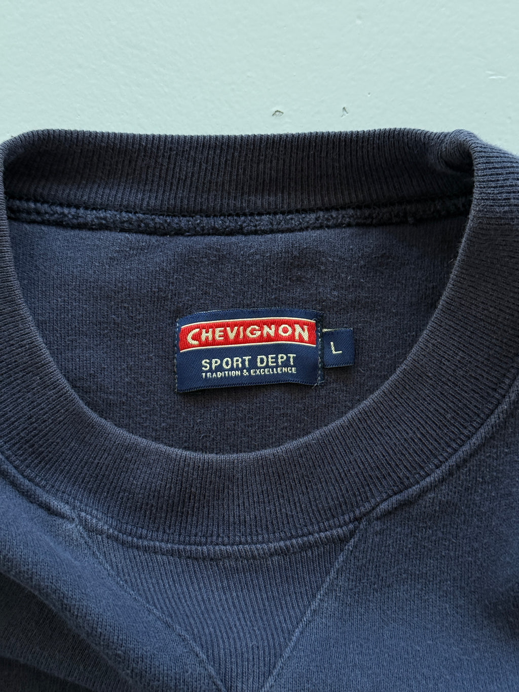 Navy Blue Chevignon 90's Vintage Graphic Sweatshirt Jumper - Medium