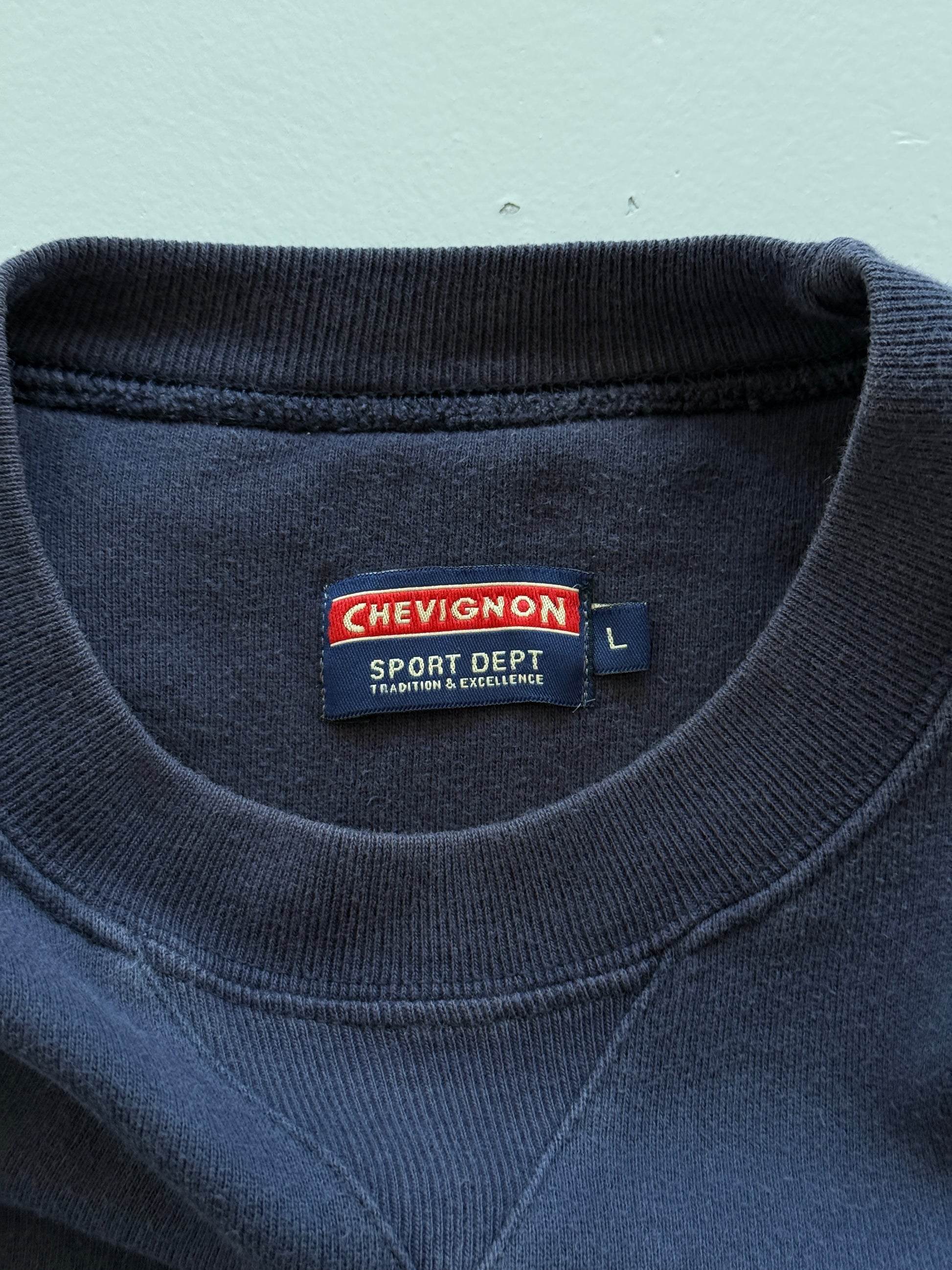 Navy Blue Chevignon 90's Vintage Graphic Sweatshirt Jumper - Medium