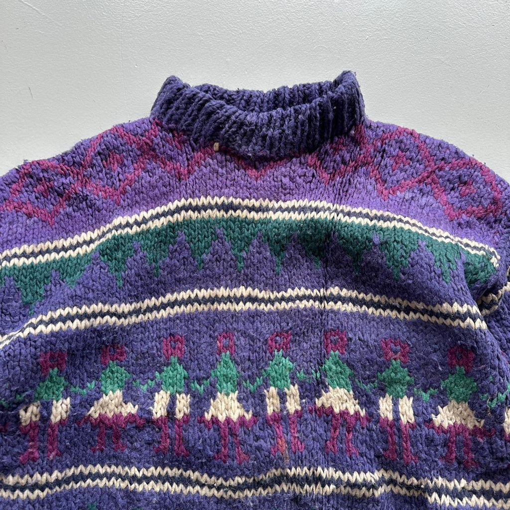 Purple Ecuadorian 80s Chunky Knit Jumper - XL