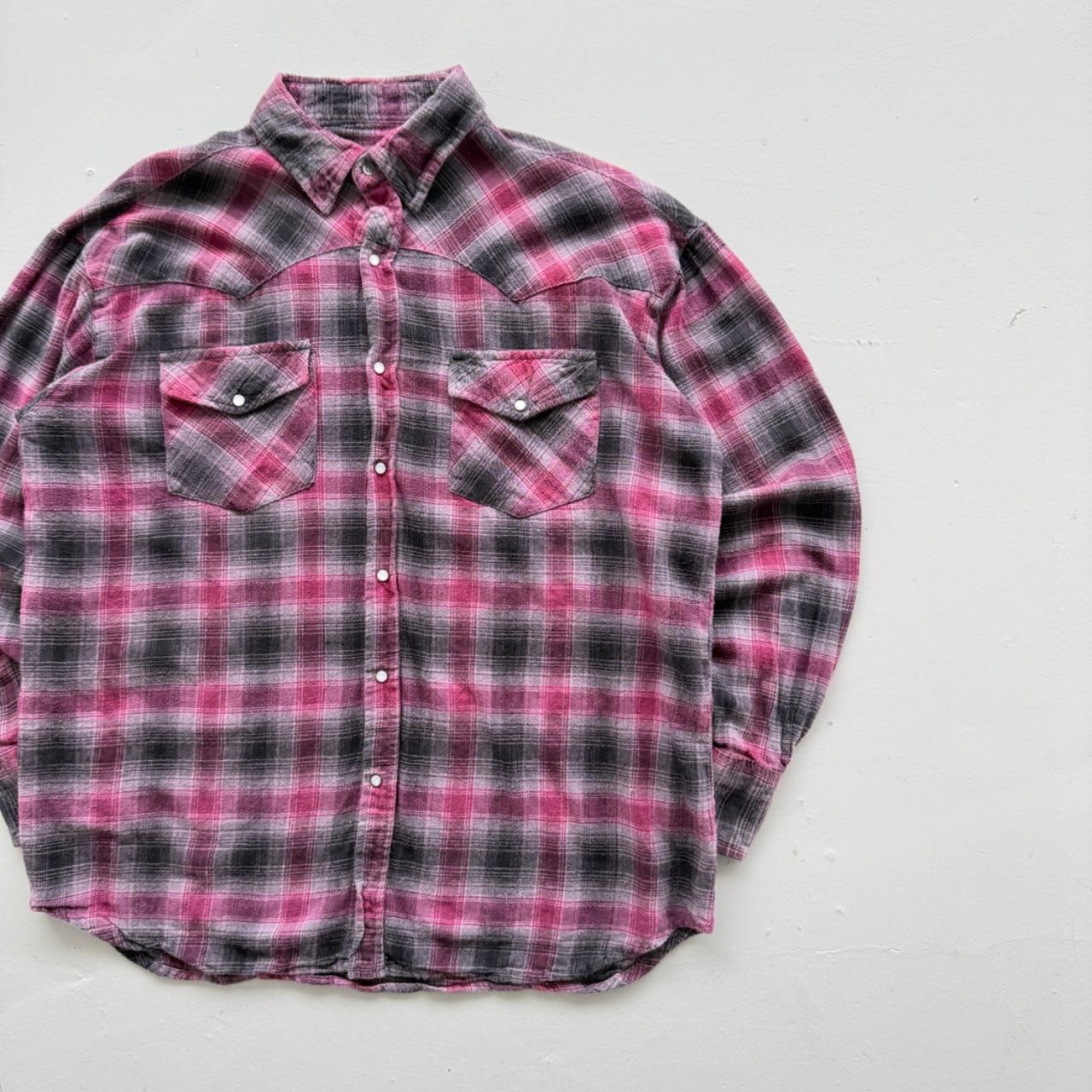 Pink and Black Checkered Western 90s Vintage Long Sleeve Shirt - XL