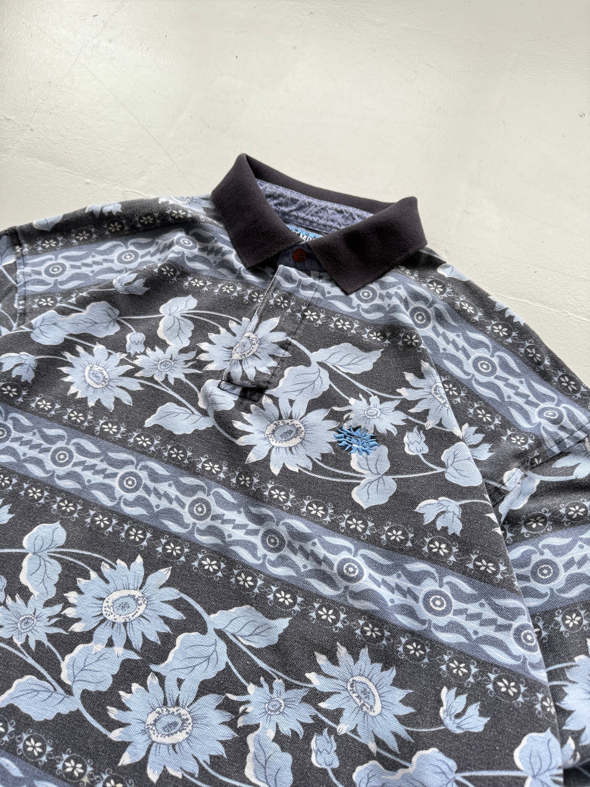 Best Montana Patterned Vintage 90's Long Sleeve Surf Polo - Medium