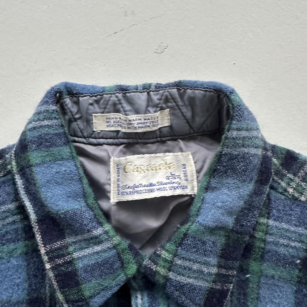 Green Blue Cascade Woollen Checkered Long Sleeve 60s Vintage Flannel Shirt - Small