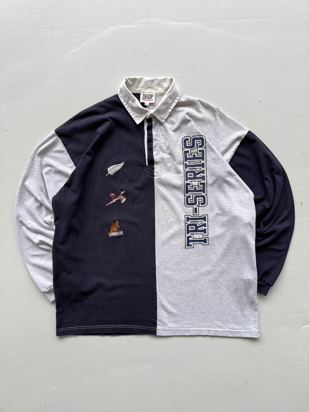 Grey Tri Nations Cup 90's Vintage Long Sleeve Rugby Jersey - XL