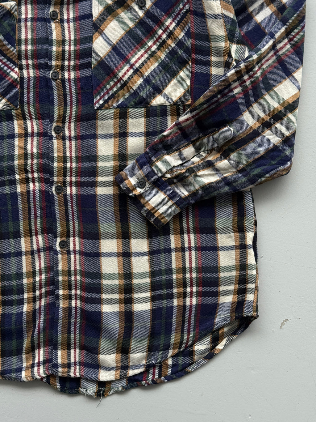 Blue Chequered 90's Vintage Western Long Sleeve Button Down Shirt - Large