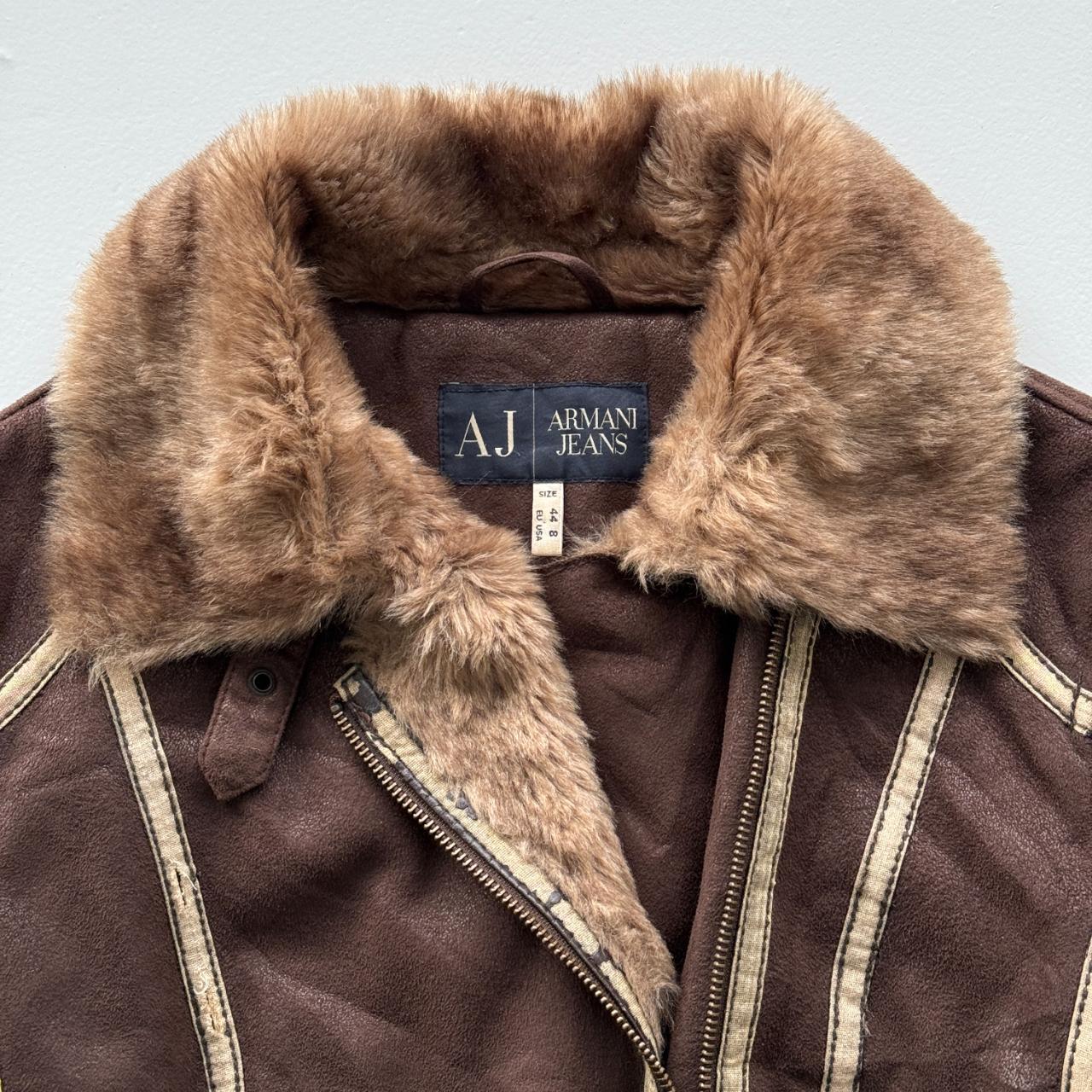 Brown Armani Jeans Vintage Y2K Faux Fur Jacket - Womens Medium Size 10