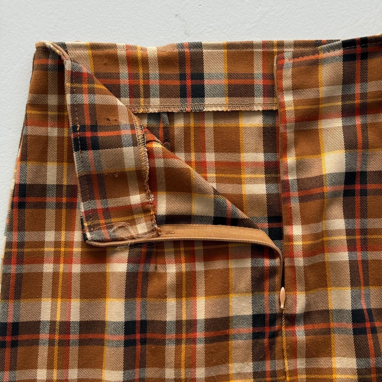 Brown Checkered Vintage Mini Skirt - W26 L16 Size 6