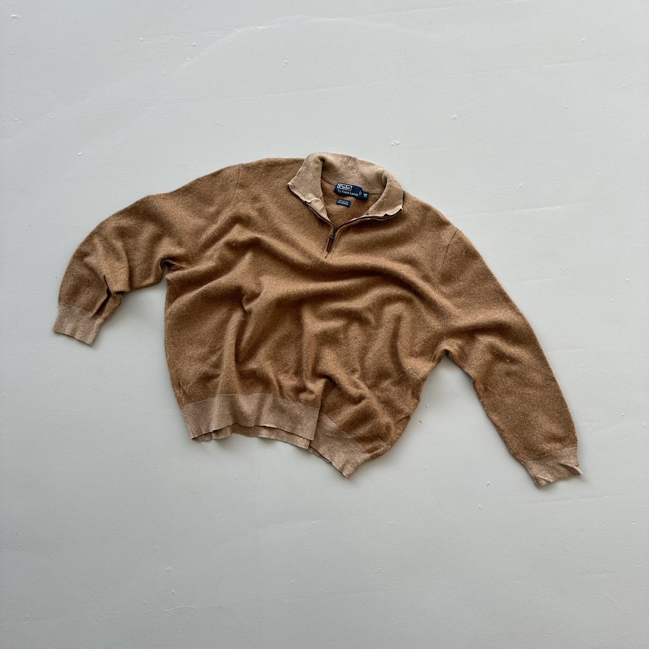 Tan Cashmere Polo Ralph Lauren Quarter Zip Sweatshirt - XL / 2XL Boxy