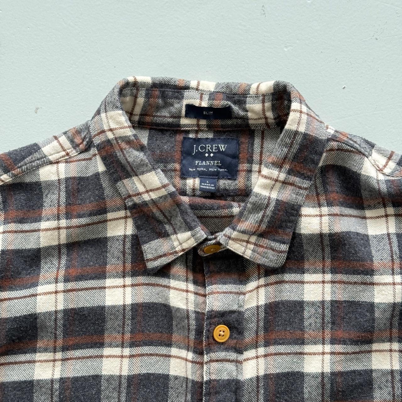 Brown and Cream Checkered J.Crew 90s Vintage Flannel Shirt - Medium
