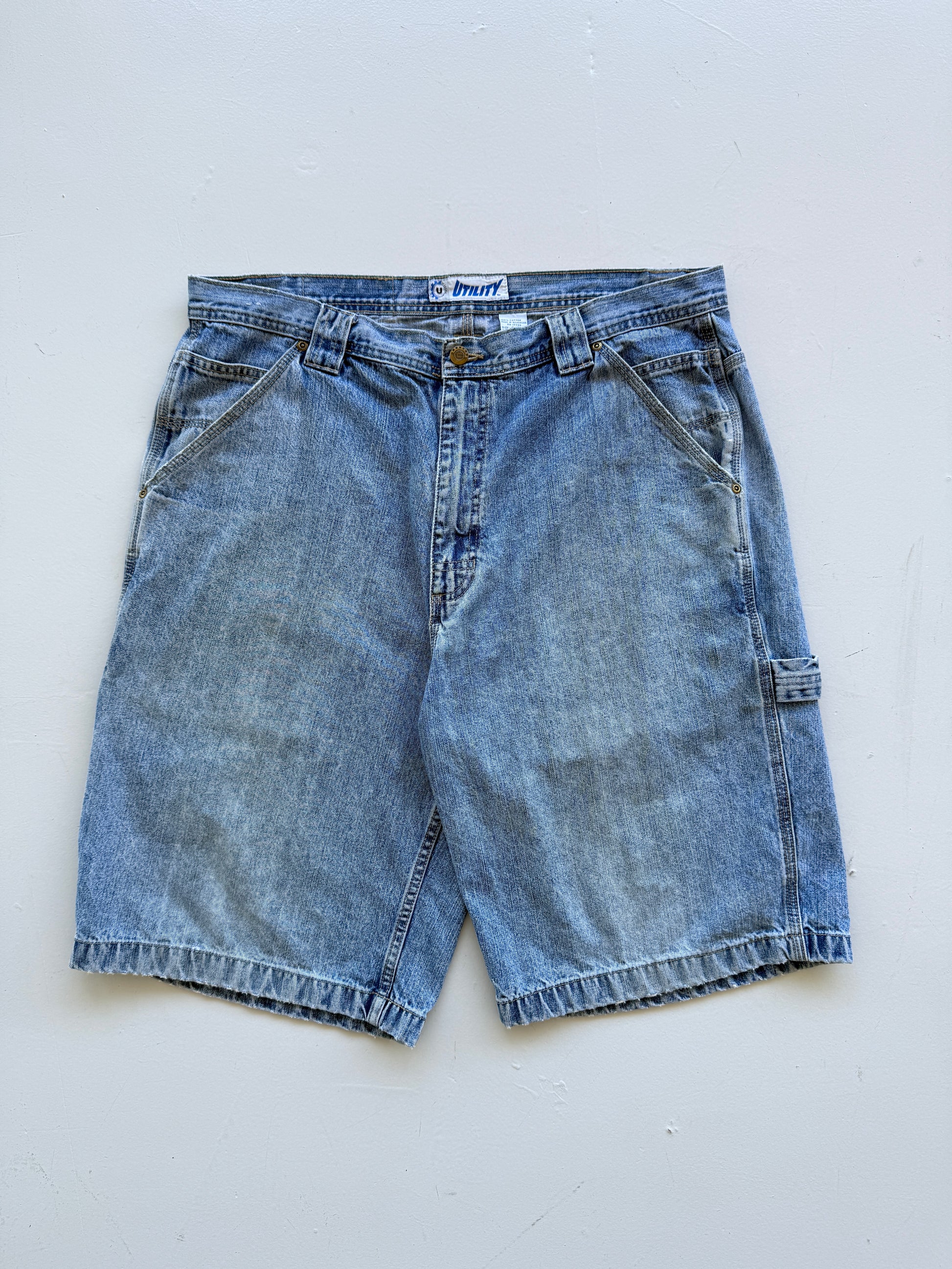 Light Blue Utility 90's Vintage Baggy Carpenter Denim Shorts - W38 x L11.5